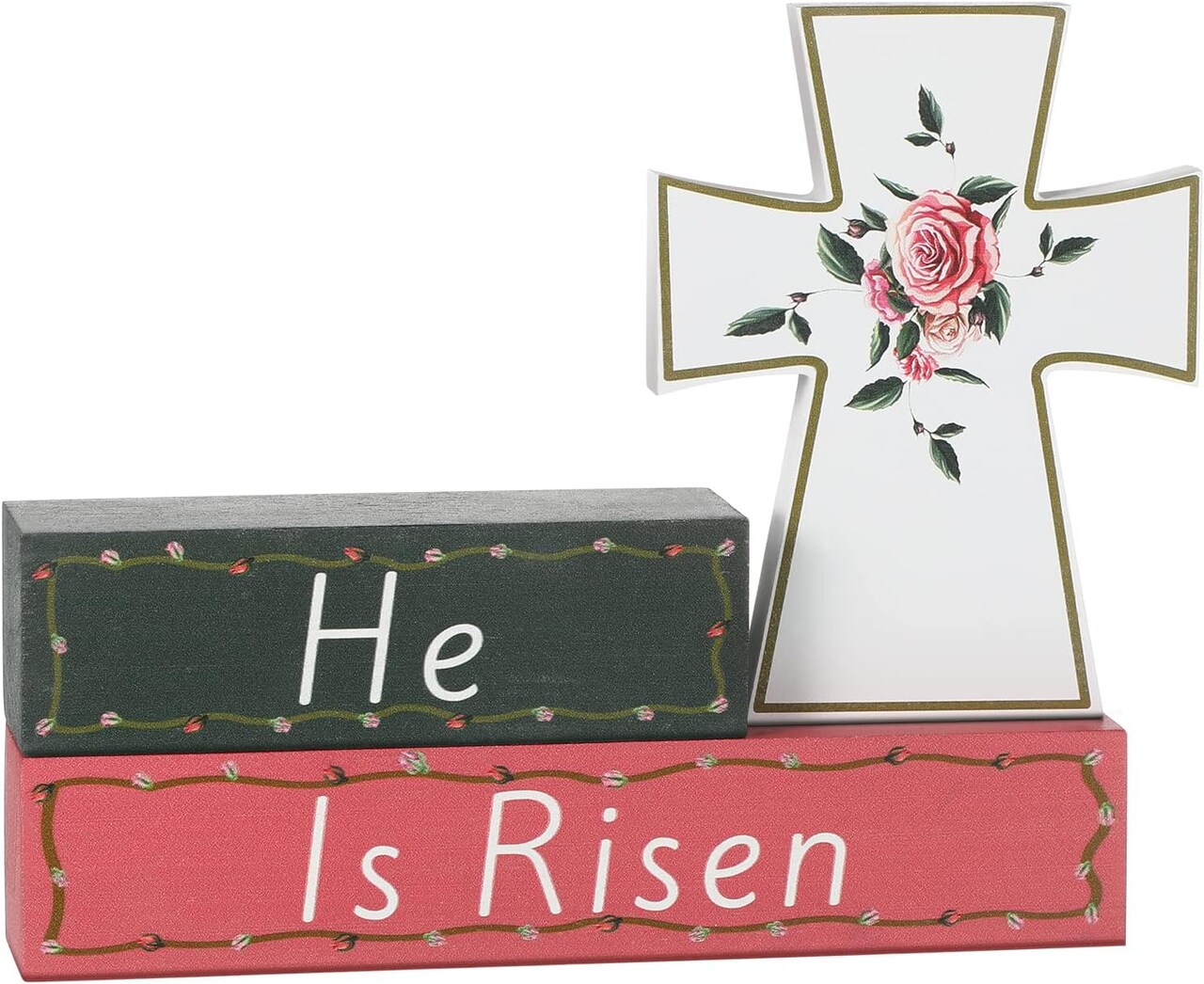 3 Pieces Easter Wooden Signs He is Risen Wooden Signs Easter Cross Tabletop Signs Religious Decor Sign Spring Seasonal Decor for Home Tabletop Decorations